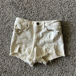 Distressed White Denim Jean Shorts by GUESS
